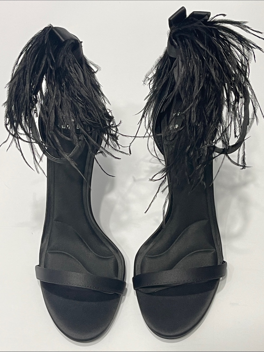 Gianni Bini Black Feathered Ankle-Strap Sandals with Satin-Like Finish Size 8.5